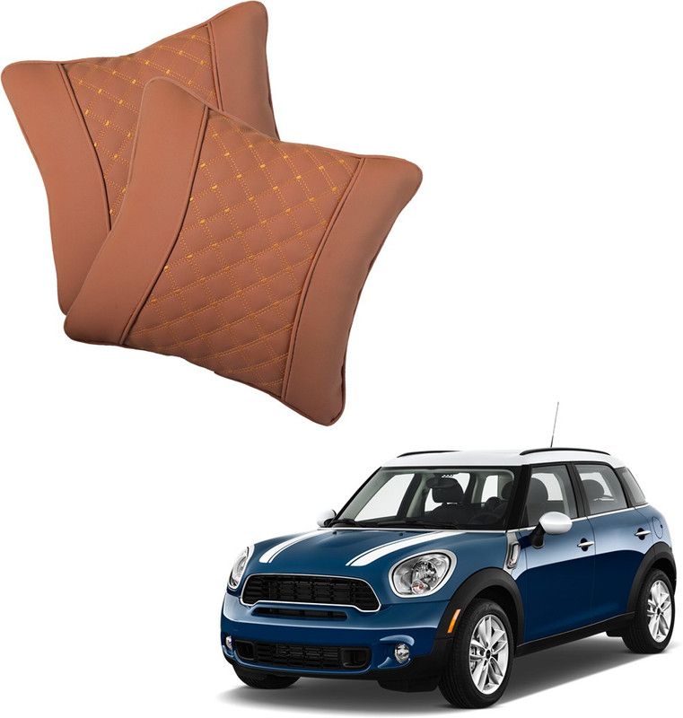 AutoFurnish Brown Leatherite Car Pillow Cushion for Mini  (Square, Pack of 2)