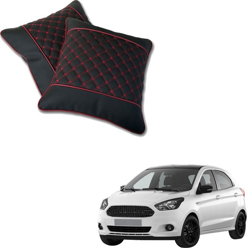 AutoFurnish Black, Red Leatherite Car Pillow Cushion for Ford  (Rectangular, Pack of 2)