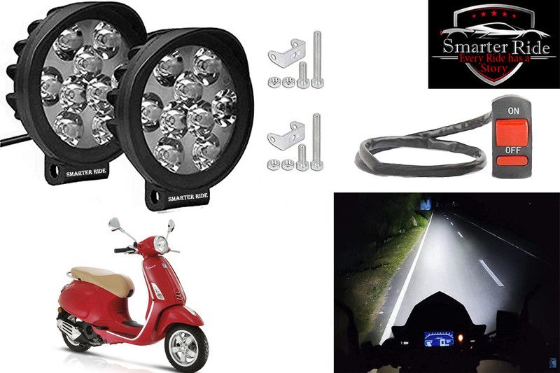 SMARTER RIDE Waterproof 9 Cap LED Fog Light with Switch for Piaggio Vespa Red 125 Headlight, Fog Lamp Motorbike LED for Piaggio (12 V, 15 W)  (Vespa, Pack of 3)