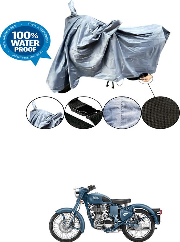 RONISH Waterproof Two Wheeler Cover for Royal Enfield  (Squadron Blue, Grey)