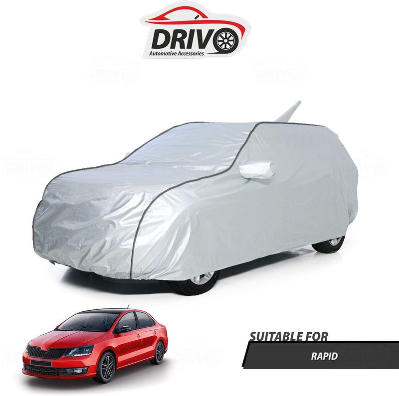 Drivo Car Cover For Skoda Rapid (With Mirror Pockets)  (Silver)