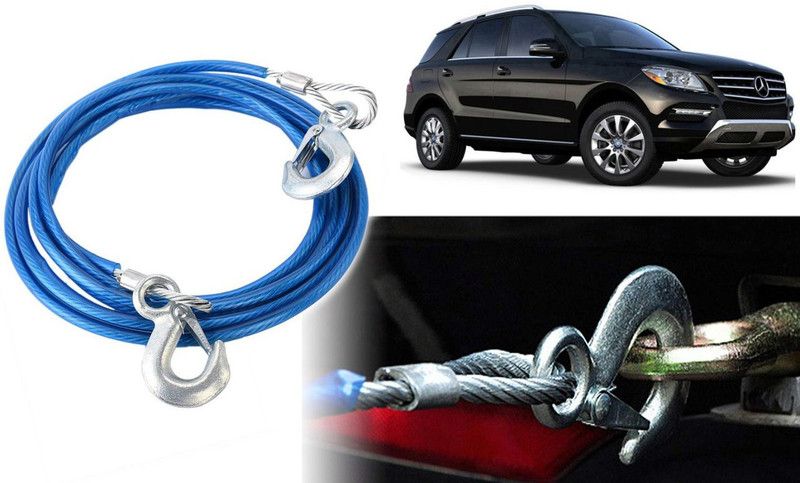 Selifaur 8H253-Heavy Duty Tow Ropes 8mm 4mtr 6Tons Wire Cable High Strength Hook Steel Wire Trailer Car Emergency Towing Rope for Benz ML250 4 m Towing Cable  (Steel, Plastic, 6000 kg Pull Capacity)