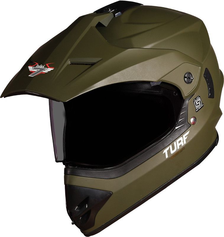 Steelbird Off Road TURF Motocross Helmet in Matt Battle Green with Extra Clear Visor Motorbike Helmet  (Matt Battle Green with Smoke Visor)