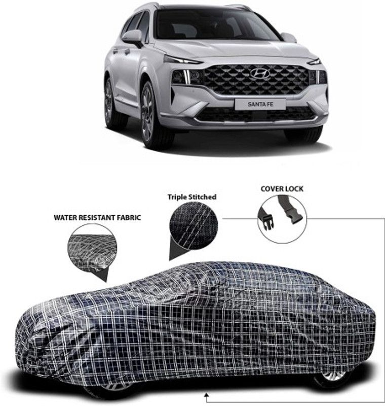 APNEK Car Cover For Hyundai Santa Fe Facelift (With Mirror Pockets)  (Grey, Black)