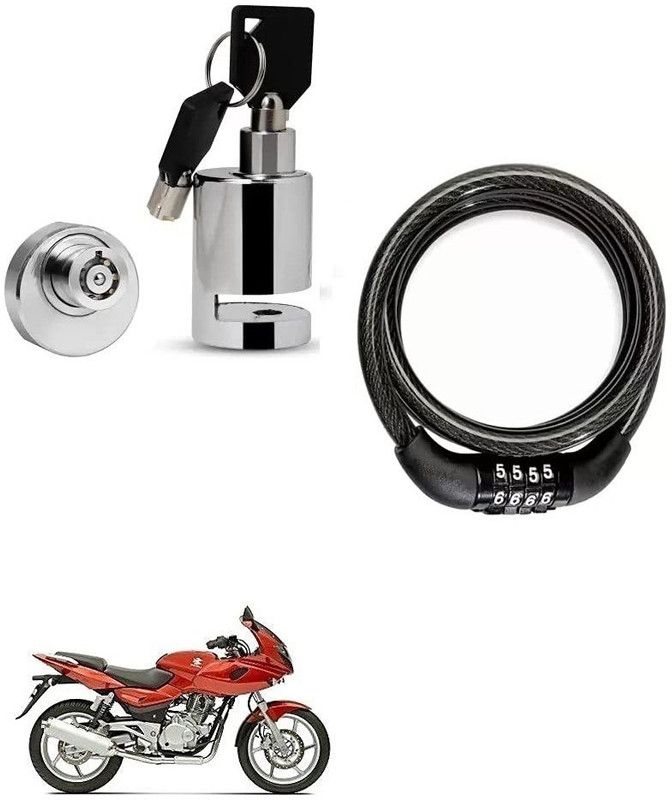AS TRADERS Heavy Duty Disc Brake Lock with Heavy Number Lock for Bajaj Pulsar 220 DTS-i Disc Lock, Cable Lock  (Black, Silver)
