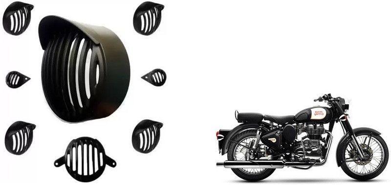 Biking Hub 16166 Combo of Heavy Metal Cap Headlight Grill, Indicator Grill Set and Tail Light Grill (Set of 8) Bike Headlight Grill  (Black)