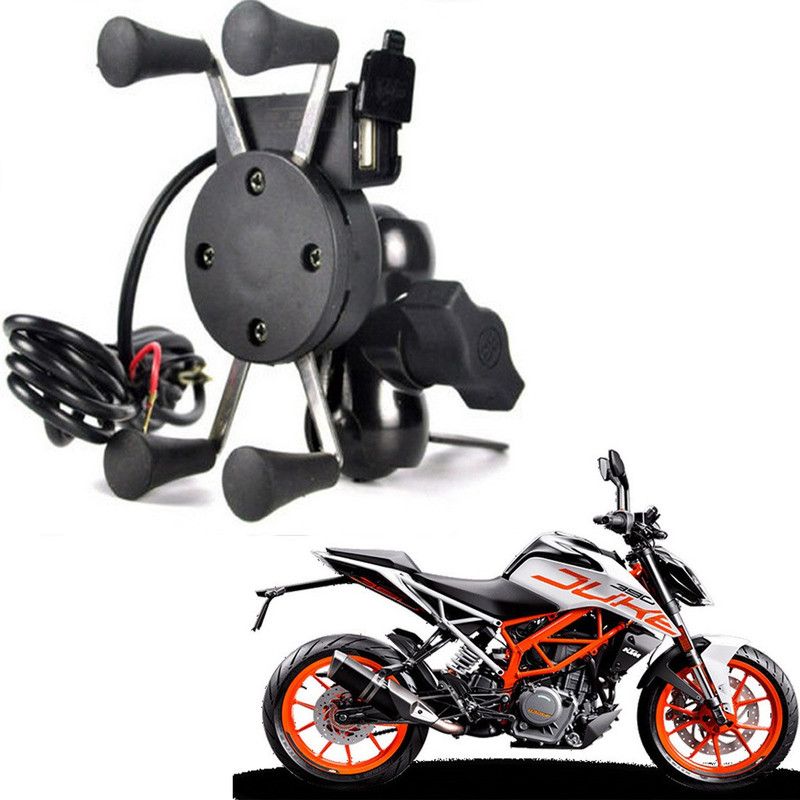 BRPEARl X-Grip Mobile Phone Holder with USB Charger For Du390 Bike Mobile Holder  (Black)