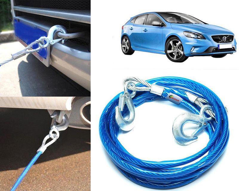 Selifaur 10MT388 - 10mm Heavy Duty 4Mtr 6000kgs Car Auto Full Steel Towing Tow Cable Rope For V40 4 m Towing Cable  (Steel, Plastic, 6000 kg Pull Capacity)