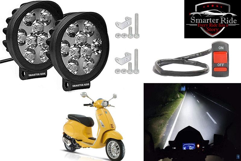 SMARTER RIDE Waterproof 9 Cap LED Fog Light with Switch for Piaggio Vespa Elegante 150 Headlight, Fog Lamp Motorbike LED for Piaggio (12 V, 15 W)  (Vespa Elegante, Pack of 3)