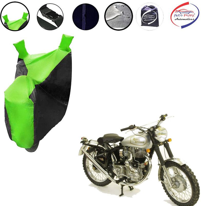 AUTO PEARL Waterproof Two Wheeler Cover for Royal Enfield  (Machismo 500, Green, Black)