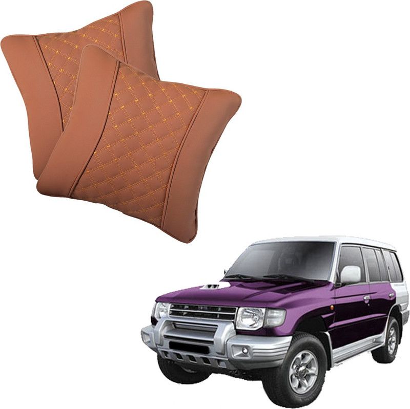 AutoFurnish Brown Leatherite Car Pillow Cushion for Mitsubishi  (Square, Pack of 2)