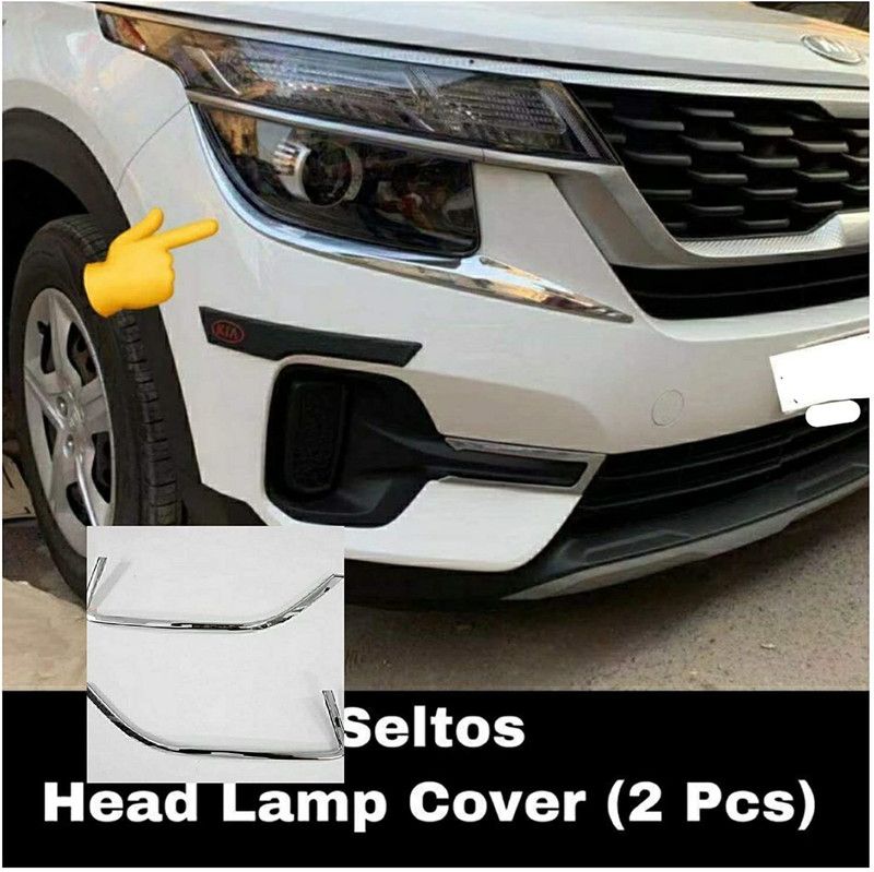 CARMART Head Light Garnish for Seltos Imported quality Chrome Kia Seltos HTK 1.5 Front Garnish