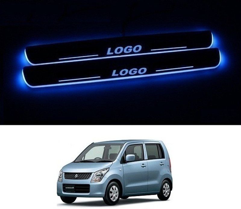 RS ENTERPRISES CARS Car Door Foot Step Led Sill Plate with Mirror Finish (Set of 4, Blue) For Maruti Suzuki Wagon R Old Door Sill Plate
