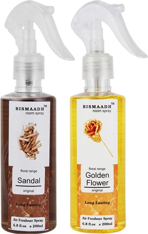 Bismaadh SANDAL & GOLDEN FLOWER ROOM SPRAY / AIR FRESHENER FOR BABA JI Spray  (2 x 200)