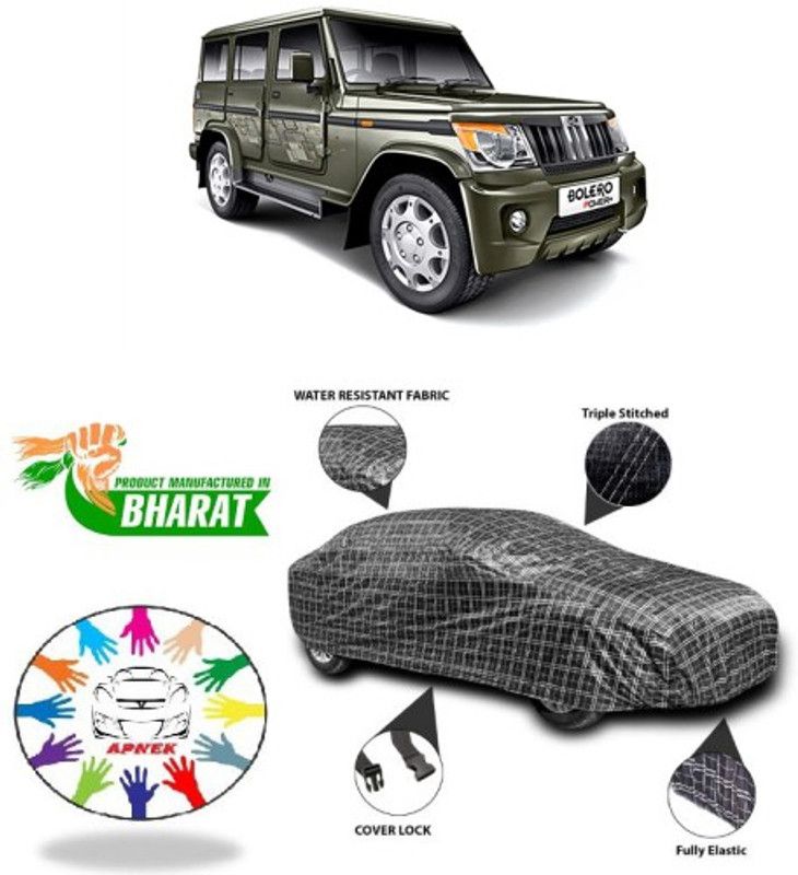APNEK Car Cover For Mahindra Bolero (With Mirror Pockets)  (Black, Silver, Grey)