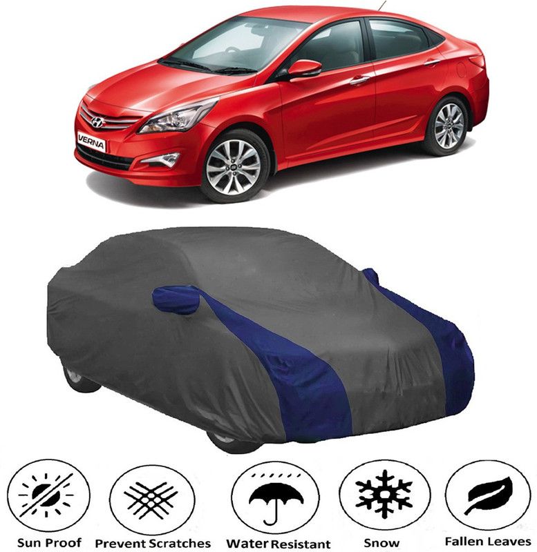AUTOGARH Car Cover For Hyundai Fluidic Verna 4S (With Mirror Pockets)  (Grey, Blue)