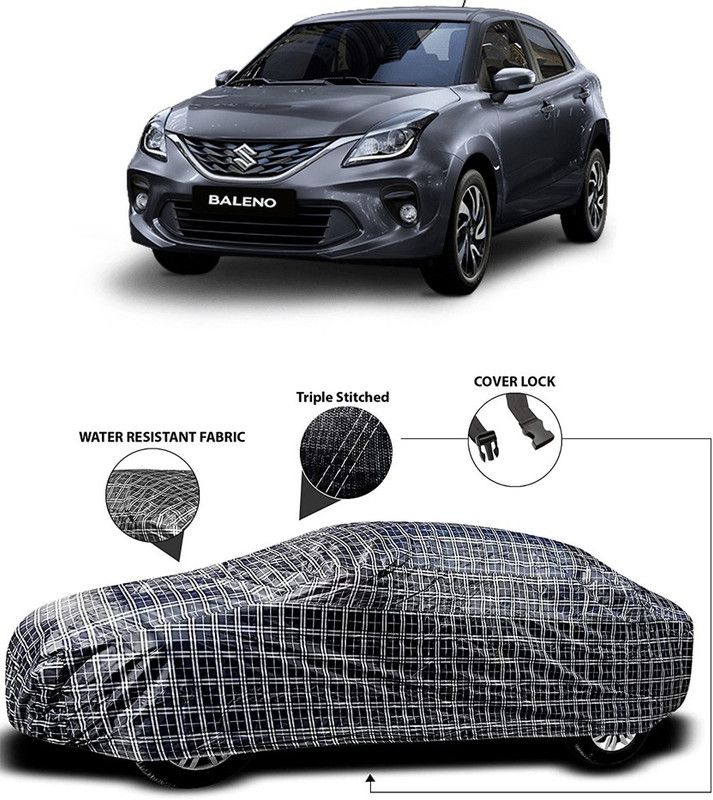 SUNONA Car Cover For Maruti Suzuki Baleno (With Mirror Pockets)  (White, Black)