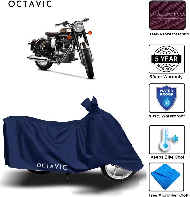 octavic Waterproof Two Wheeler Cover for Royal Enfield  (Classic Chrome, Blue)