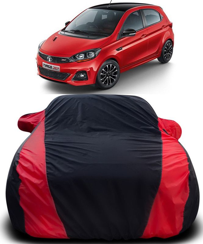 Genipap Car Cover For Tata Tiago JTP (With Mirror Pockets)  (Black, Red)