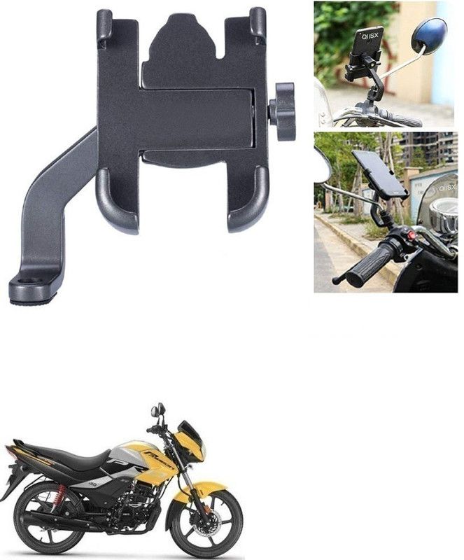 Qiisx Mirror Fitting Metal Mobile Holder For Hero Passion Pro i3S Bike Mobile Holder  (Black)