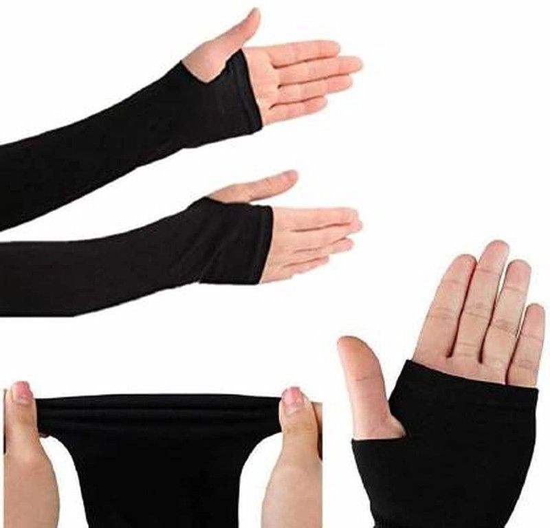 RBSOCK Cotton Arm Sleeve For Men & Women  (Free, Black)