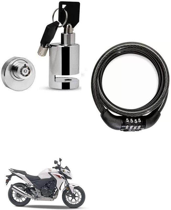 AS TRADERS Heavy Duty Disc Brake Lock with Heavy Number Lock for Honda CB 500 Disc Lock, Cable Lock  (Black, Silver)