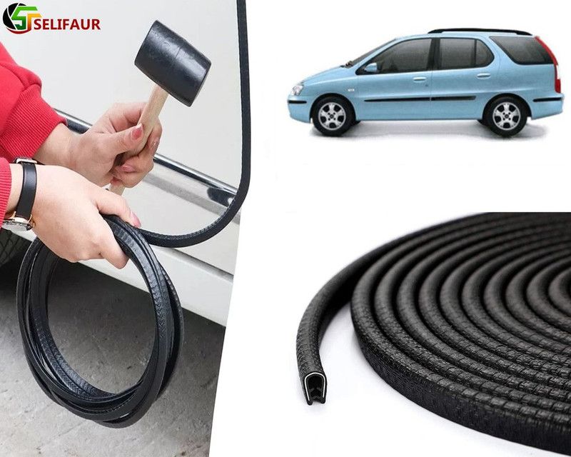 Selifaur Plastic, Carbon Steel Car Door Guard  (Black, Pack of 1 U Shape Edge Trim Rubber Seal Built in Shaped Stell Sheet, Tata, Indigo Marina)