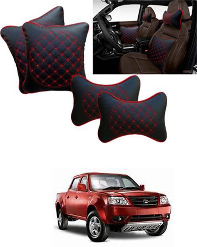 RONISH Black, Red Leatherite Car Pillow Cushion for Tata  (Rectangular, Pack of 4)