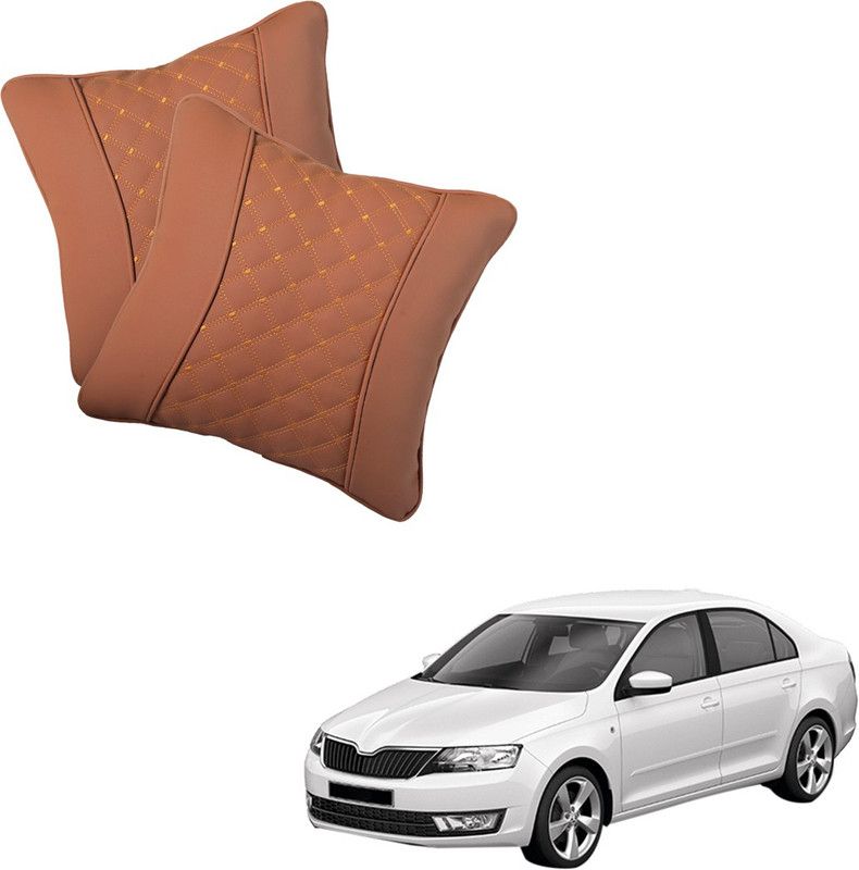 AutoFurnish Brown Leatherite Car Pillow Cushion for Skoda  (Rectangular, Pack of 2)