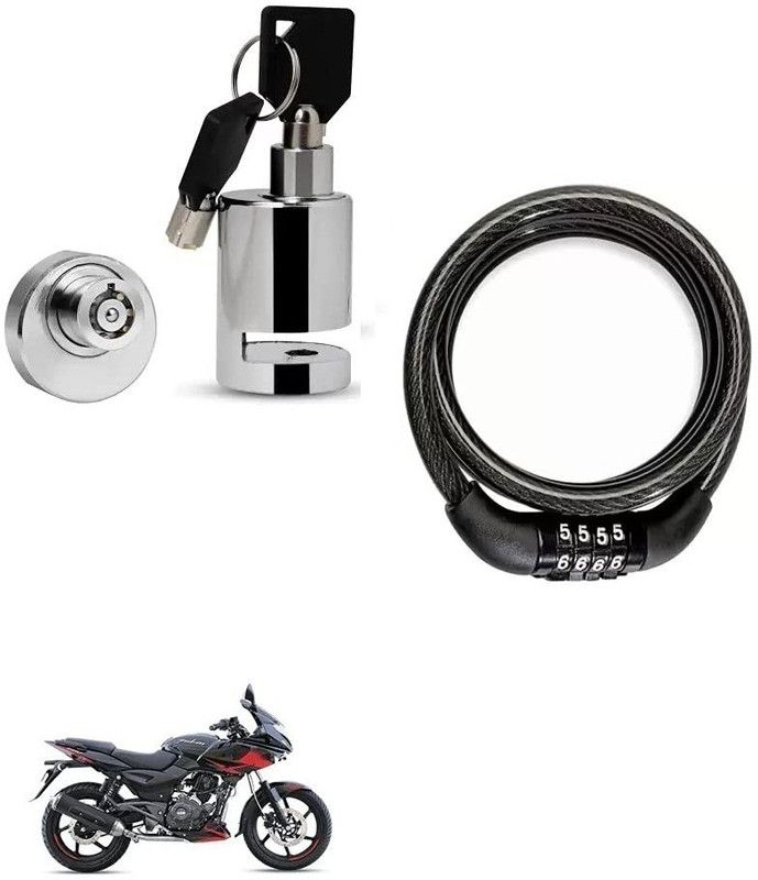 AS TRADERS Heavy Duty Disc Brake Lock with Heavy Number Lock for Bajaj Pulsar 220F Disc Lock, Cable Lock  (Black, Silver)