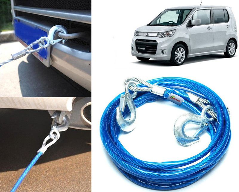 Selifaur 10MT239 - 10mm Heavy Duty 4Mtr 6000kgs Car Auto Full Steel Towing Tow Cable Rope For WagonR Stingray 4 m Towing Cable  (Steel, Plastic, 6000 kg Pull Capacity)