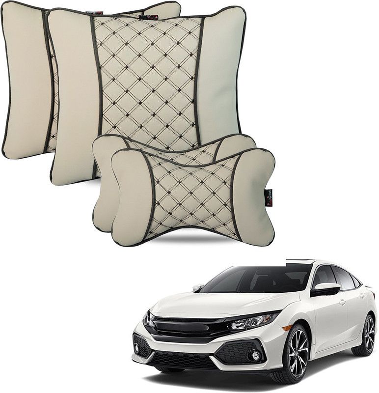 AutoFurnish Beige Leatherite Car Pillow Cushion for Honda  (Square, Pack of 4)