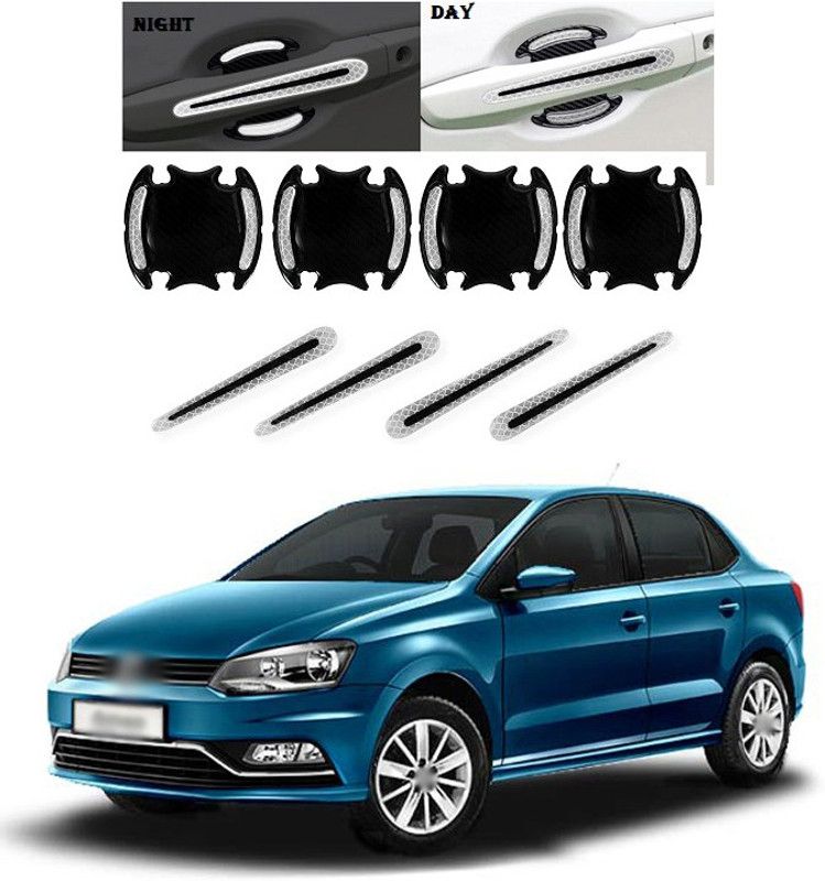 PECUNIA Car Door Handle Scratch Cover Sticker Protective Film Pad & Carbon Fiber Striation Bowl Decal Warning Sticker Reflective Strips (8PCS Silver) C1 Car Beading Roll For Bumper, Door  (5 m)