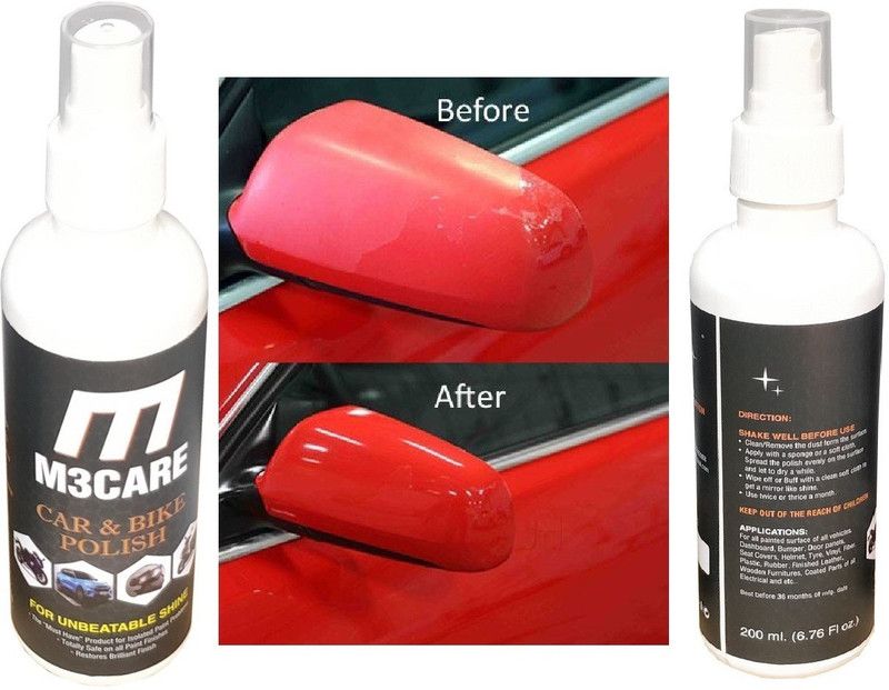 M3CARE Liquid Car Polish for Dashboard, Bumper, Chrome Accent, Windscreen, Leather, Metal Parts, Headlight, Exterior  (400 ml, Pack of 2)