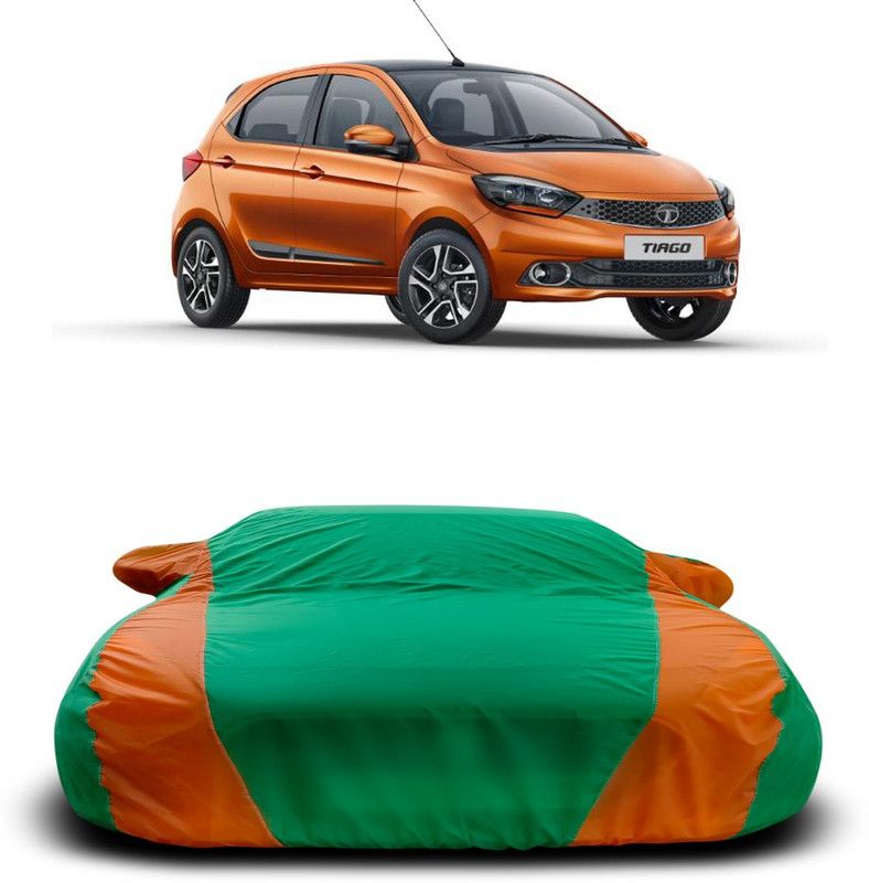 Ascension Car Cover For Tata Tiago (With Mirror Pockets)  (Green, Orange)