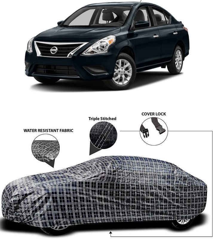 MoTRoX Car Cover For Nissan Versa (With Mirror Pockets)  (White, Black)