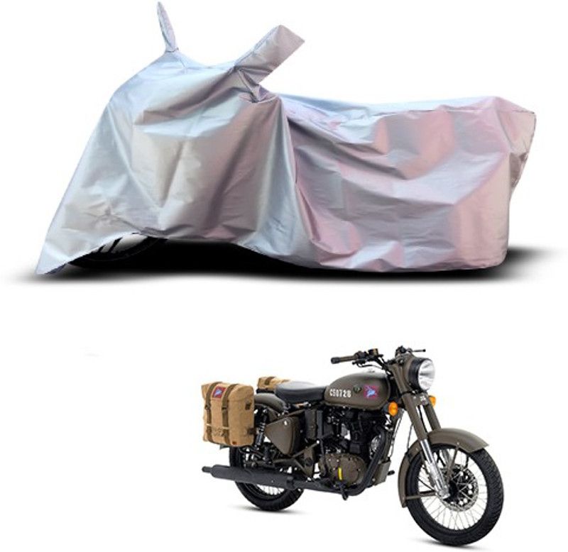 THE REAL ARV Waterproof Two Wheeler Cover for Royal Enfield  (Classic 350, Silver)