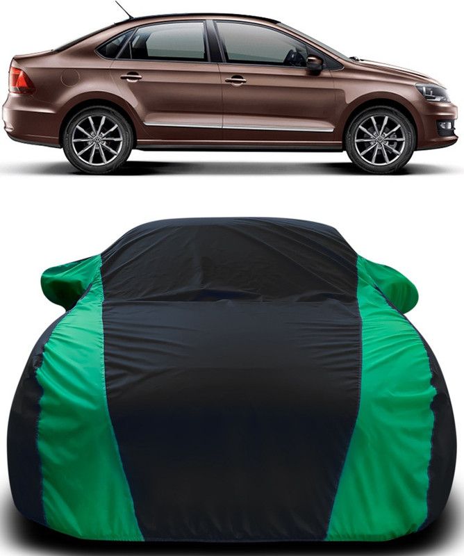 Genipap Car Cover For Volkswagen Vento (With Mirror Pockets)  (Black, Green)