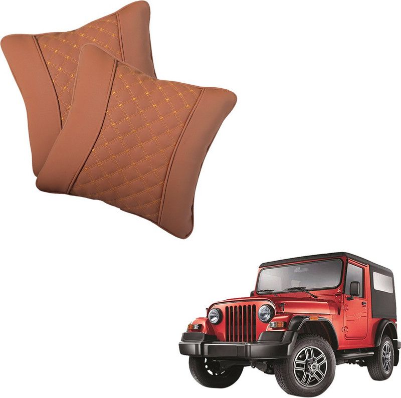 AutoFurnish Brown Leatherite Car Pillow Cushion for Mahindra  (Square, Pack of 2)