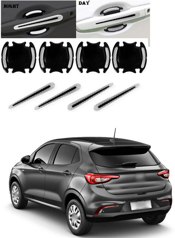PECUNIA Car Door Handle Scratch Cover Sticker Protective Film Pad & Carbon Fiber Striation Bowl Decal Warning Sticker Reflective Strips (8PCS Silver) C52 Car Beading Roll For Door  (8 m)