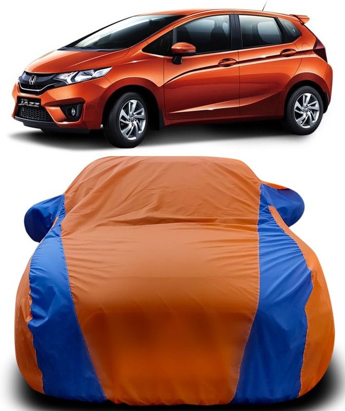 Genipap Car Cover For Honda Jazz Facelift (With Mirror Pockets)  (Orange, Blue)