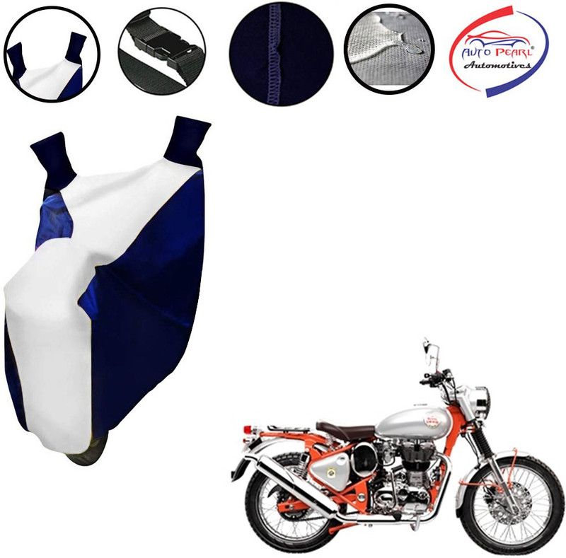 AUTO PEARL Two Wheeler Cover for Royal Enfield  (Bullet Trials 350, White, Blue)