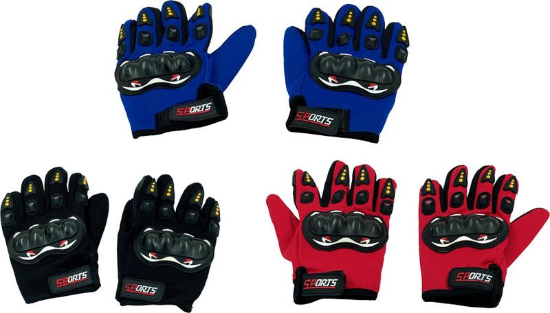 eComKaaj Imported Sports Race BikeCycleRide FreeSize FullHand Gloves Unisex MixClr 3Pairs Riding Gloves  (Multicolor)