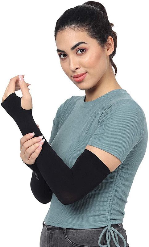 one sixty eight Nylon Arm Sleeve For Men & Women  (Free, Black)