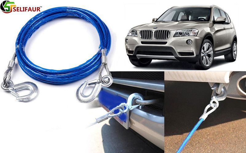 Selifaur MD38-Heavy Duty Tow Ropes 8mm 4mtr 6Tons Wire Cable High Strength Hook Steel Wire Trailer Car Emergency Towing Rope for X3 4 m Towing Cable  (Steel, Plastic, 6000 kg Pull Capacity)