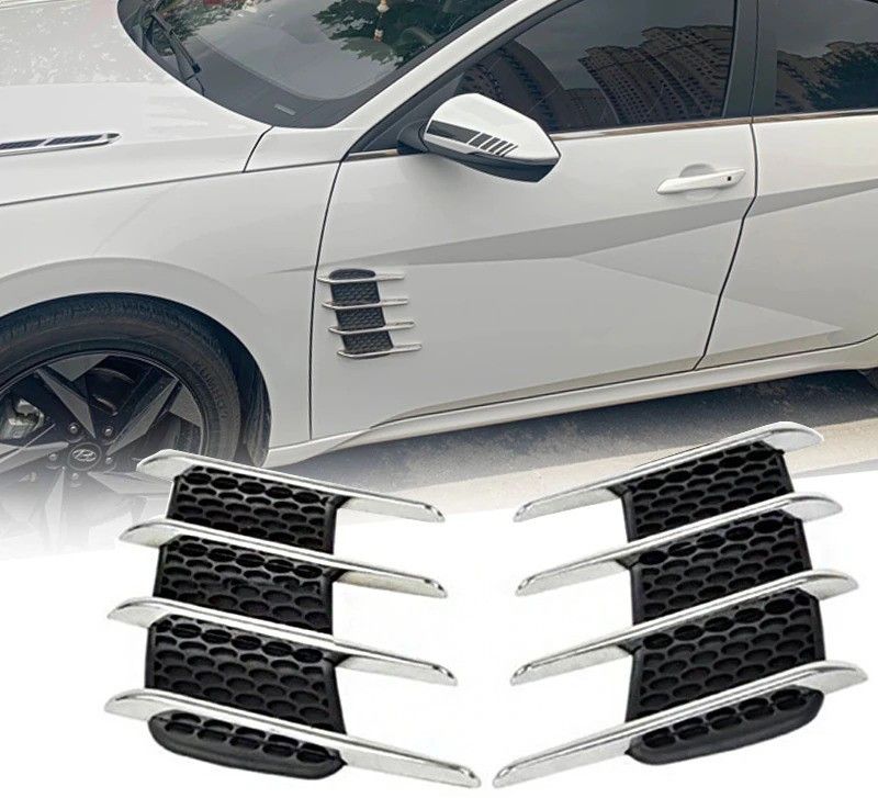 SRPHERE Racing Side Vent 4 Chrome Air Flow Fender Decoration Stickers (Set of 2) Universal Side Scoop