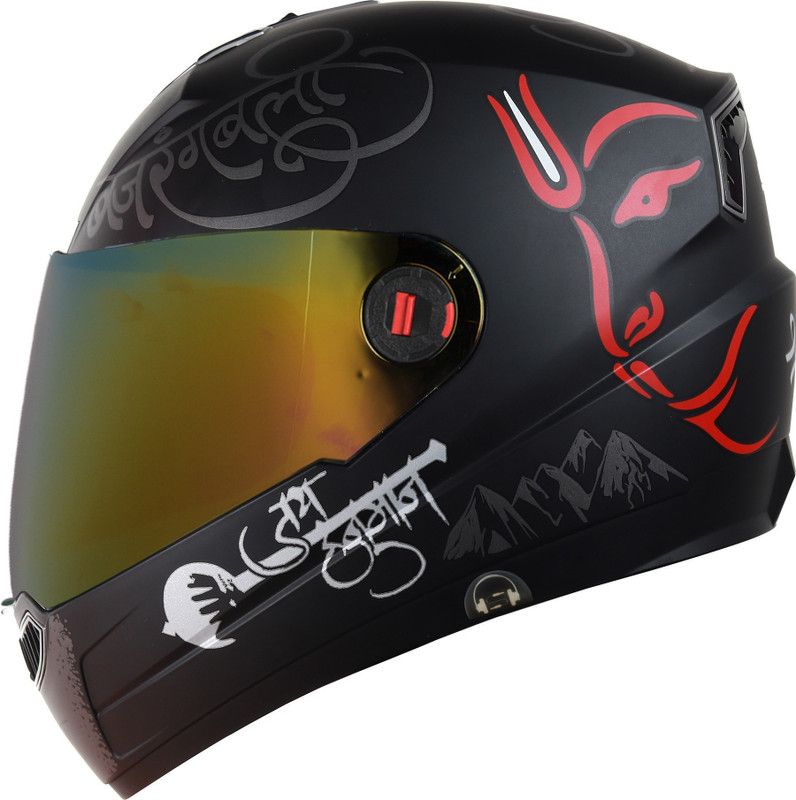 Steelbird SBA-1 Mahavir with crome Gold visor Motorbike Helmet  (Matt Black Red with crome Gold visor)