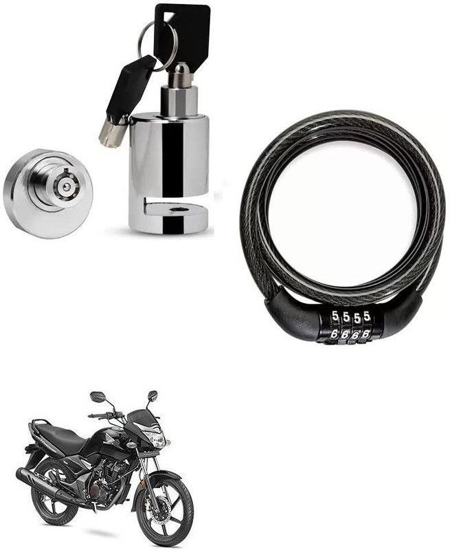 AS TRADERS Heavy Duty Disc Brake Lock with Heavy Number Lock for Honda CB Unicorn 150 Disc Lock, Cable Lock  (Black, Silver)