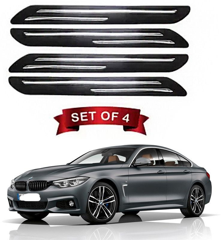 ANTHUB Rubber Car Bumper Guard  (Black, Silver, Pack of 4, BMW, Universal For Car)