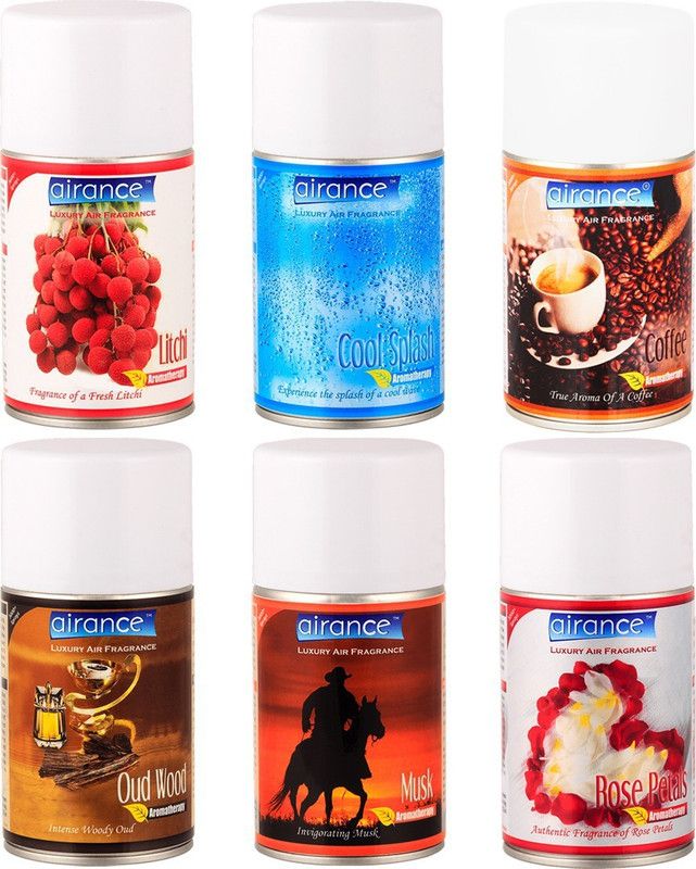 Airance Rose Petals, Litchi, Coffee, Oudh Wood, Cool Splash, Musk Spray, Automatic Spray, Refill  (6 x 41.67 ml)